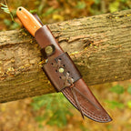 10 Inch Damascus Hunting Knife Stag Cutout with Olive Wood Handle and Sheath - Lavish Blade