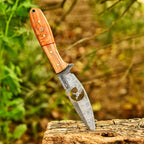 10 Inch Damascus Hunting Knife Stag Cutout with Olive Wood Handle and Sheath - Lavish Blade