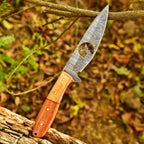 10 Inch Damascus Hunting Knife Stag Cutout with Olive Wood Handle and Sheath - Lavish Blade