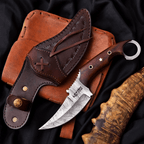 10 Inch Damascus Karambit Bowie Knife Rosewood Handle with Ring Pommel - Lavish Blade