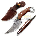 10 Inch Damascus Karambit Bowie Knife Rosewood Handle with Ring Pommel - Lavish Blade