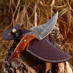10 Inch Damascus Karambit Bowie Knife Rosewood Handle with Ring Pommel - Lavish Blade