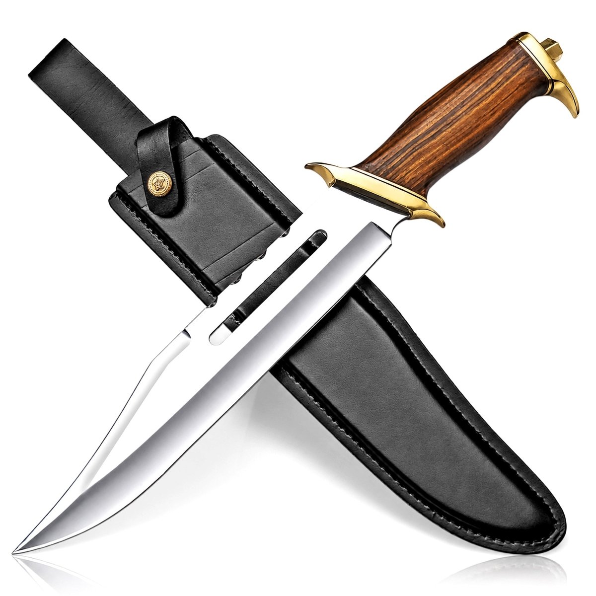 18 Inch D2 Bowie Knife Slotted Fuller with Rosewood Handle and Brass Guard - Lavish Blade