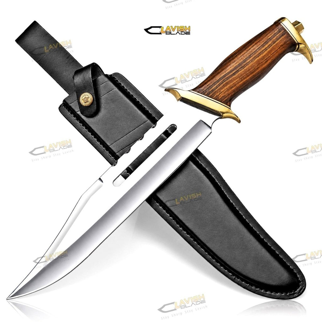 18 Inch D2 Bowie Knife Slotted Fuller with Rosewood Handle and Brass Guard - Lavish Blade