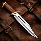 18 Inch D2 Bowie Knife Slotted Fuller with Rosewood Handle and Brass Guard - Lavish Blade