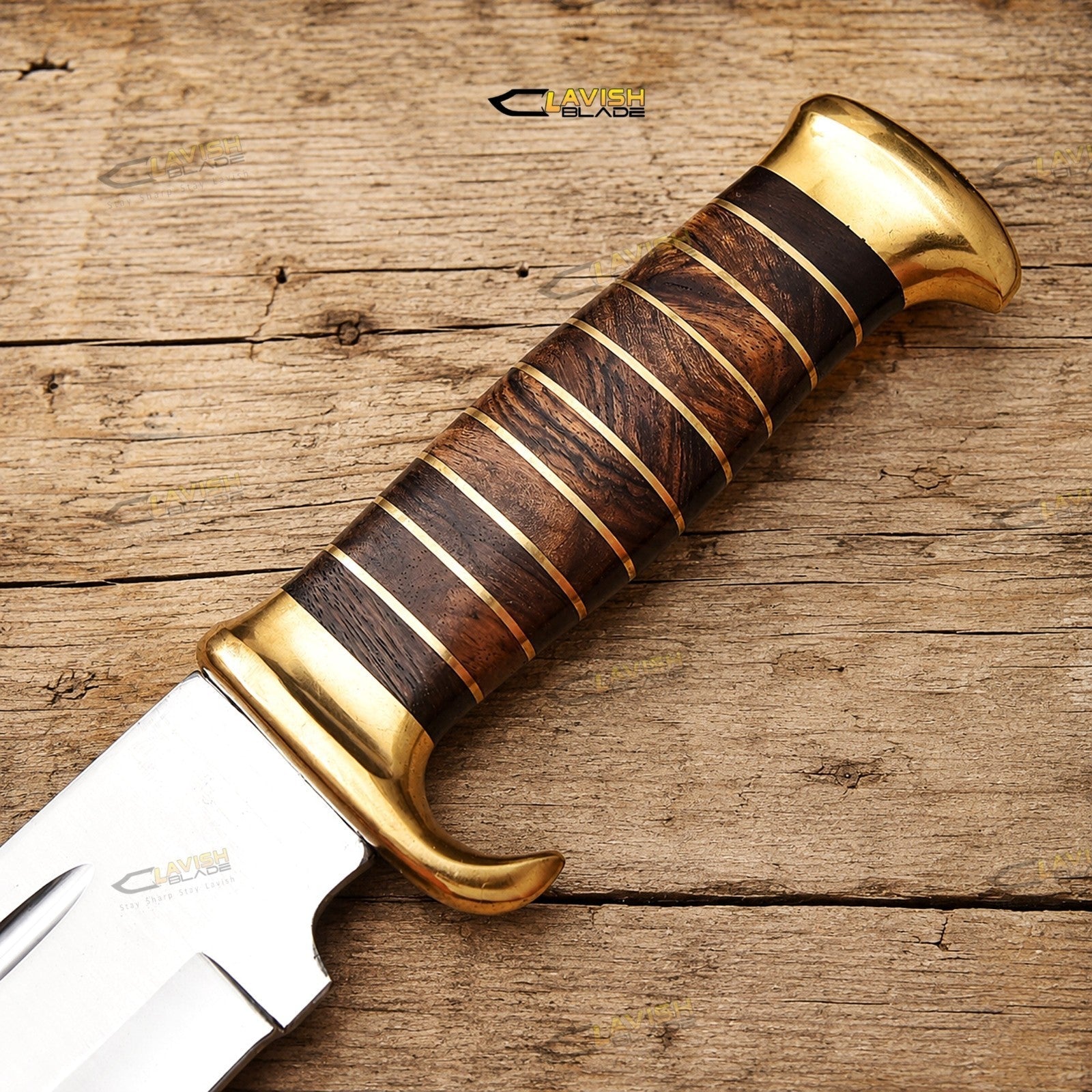 18 Inch D2 Steel Survival Bowie Knife High Polish with Brass and Rosewood Handle - Lavish Blade