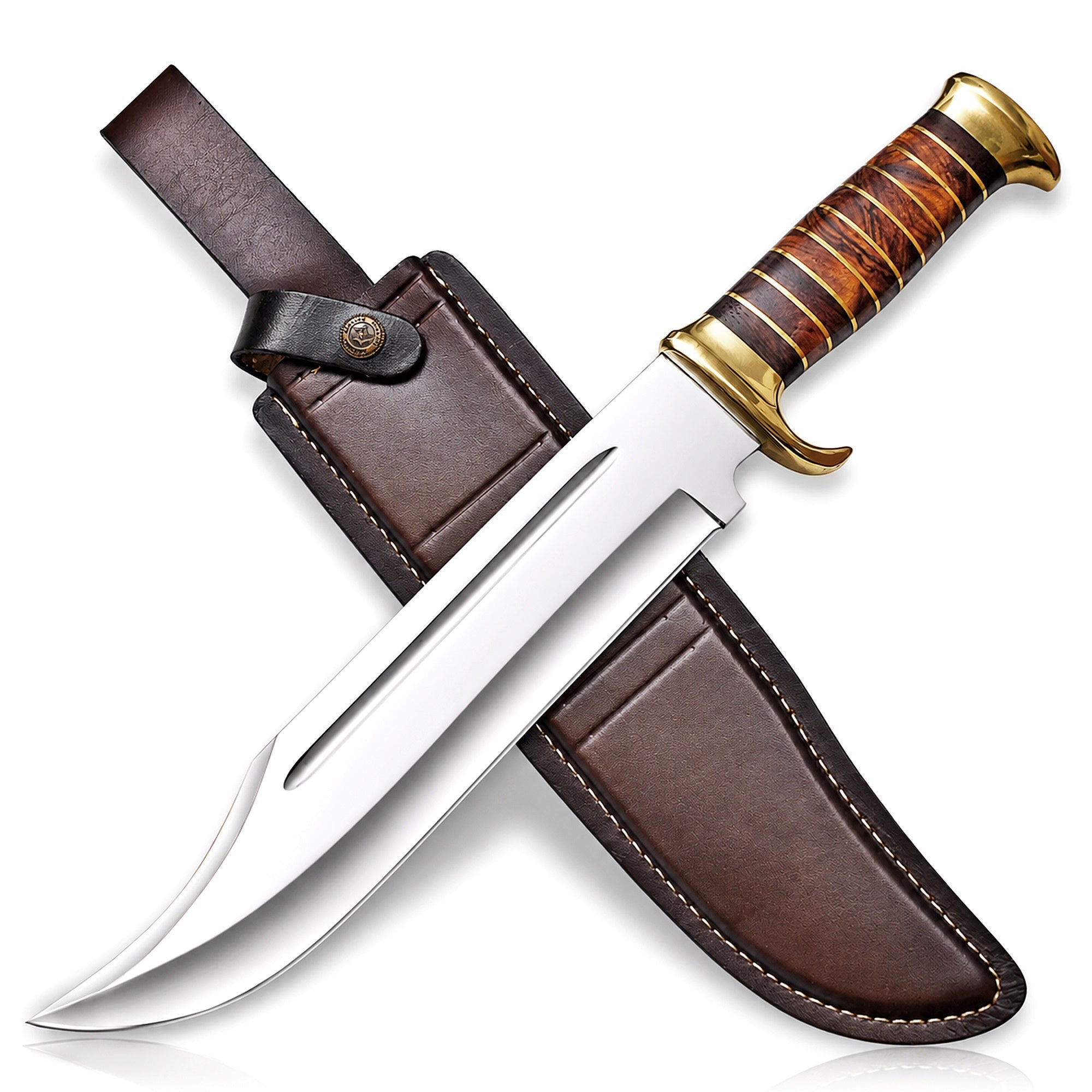18 Inch D2 Steel Survival Bowie Knife High Polish with Brass and Rosewood Handle - Lavish Blade