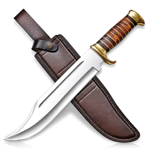 18 Inch D2 Steel Survival Bowie Knife High Polish with Brass and Rosewood Handle - Lavish Blade