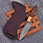 9 Inch Damascus Hunting Knife Two-Tone Wood Handle with Horizontal Scout Sheath - Lavish Blade
