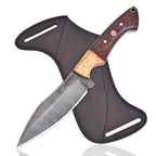 9 Inch Damascus Hunting Knife Two-Tone Wood Handle with Horizontal Scout Sheath - Lavish Blade