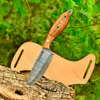 9 Inch Damascus Scout Carry Knife Two-Tone Olive Wood with Steel Pommel - Lavish Blade