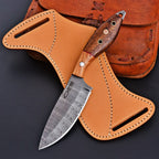 9 Inch Damascus Scout Carry Knife Two-Tone Olive Wood with Steel Pommel - Lavish Blade