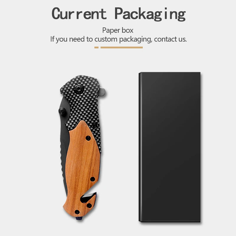 Folding Pocket Knife — 3Cr13 Steel Blade, Wood Handle, Camping & EDC