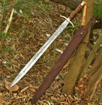 Custom Damascus Viking Sword 32 Inch Rosewood Handle with Brass Guard - Lavish Blade