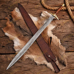 Custom Damascus Viking Sword 32 Inch Rosewood Handle with Brass Guard - Lavish Blade