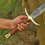 Custom Damascus Viking Sword 32 Inch Rosewood Handle with Brass Guard - Lavish Blade