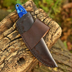 Damascus Skinner Bushcraft Knife 7 Inch Resin and Brass Handle with Sheath - Lavish Blade