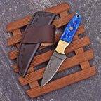 Damascus Skinner Bushcraft Knife 7 Inch Resin and Brass Handle with Sheath - Lavish Blade