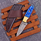 Damascus Skinner Bushcraft Knife 7 Inch Resin and Brass Handle with Sheath - Lavish Blade