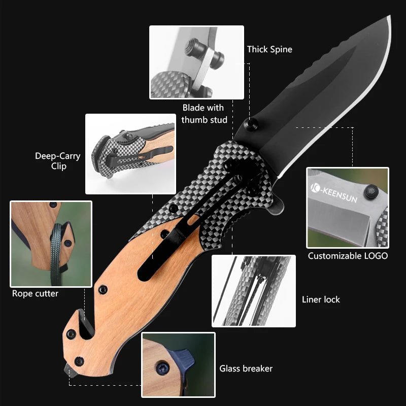 Folding Pocket Knife — 3Cr13 Steel Blade, Wood Handle, Camping & EDC - Lavish Blade