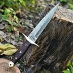 Hand Forged Damascus Athame 12 Inch Double-Edge with Wood Handle and Gold Guard - Lavish Blade