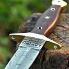 Hand Forged Damascus Athame 12 Inch Double-Edge with Wood Handle and Gold Guard - Lavish Blade