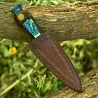 Hand Forged Damascus Athame 9 Inch Emerald Marbled Resin with Gold Guard - Lavish Blade