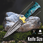 Hand Forged Damascus Athame 9 Inch Emerald Marbled Resin with Gold Guard - Lavish Blade