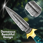 Hand Forged Damascus Athame 9 Inch Emerald Marbled Resin with Gold Guard - Lavish Blade