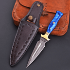 Hand Forged Damascus Athame 9 Inch Emerald Resin with Gold Guard and Sheath