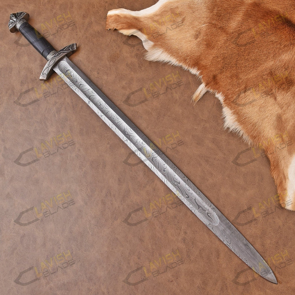 Hand Forged Damascus Steel Viking Sword 40 Inch with Custom Scabbard - Lavish Blade