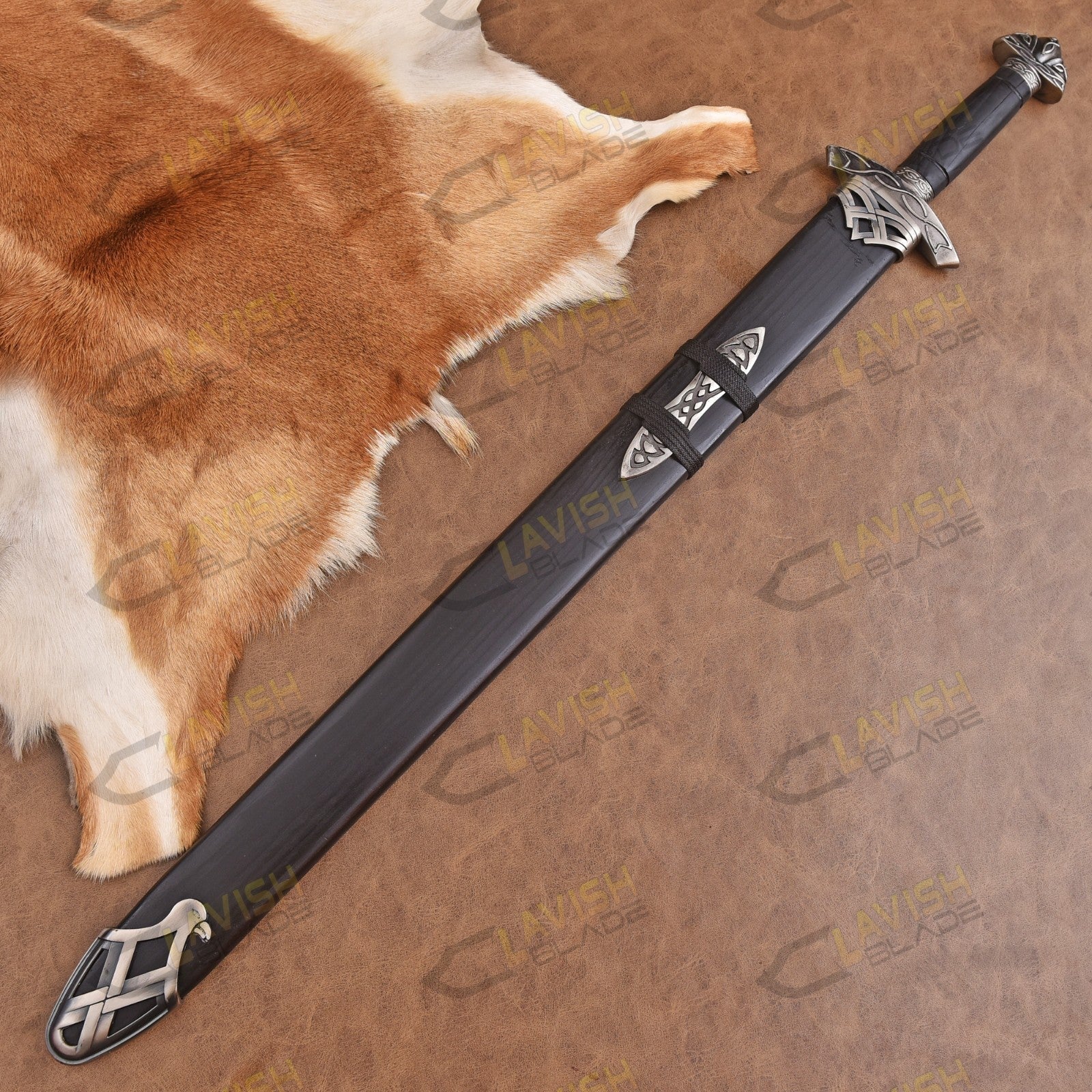 Hand Forged Damascus Steel Viking Sword 40 Inch with Custom Scabbard - Lavish Blade