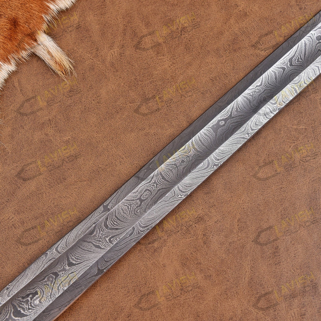 Hand Forged Damascus Steel Viking Sword 40 Inch with Custom Scabbard - Lavish Blade