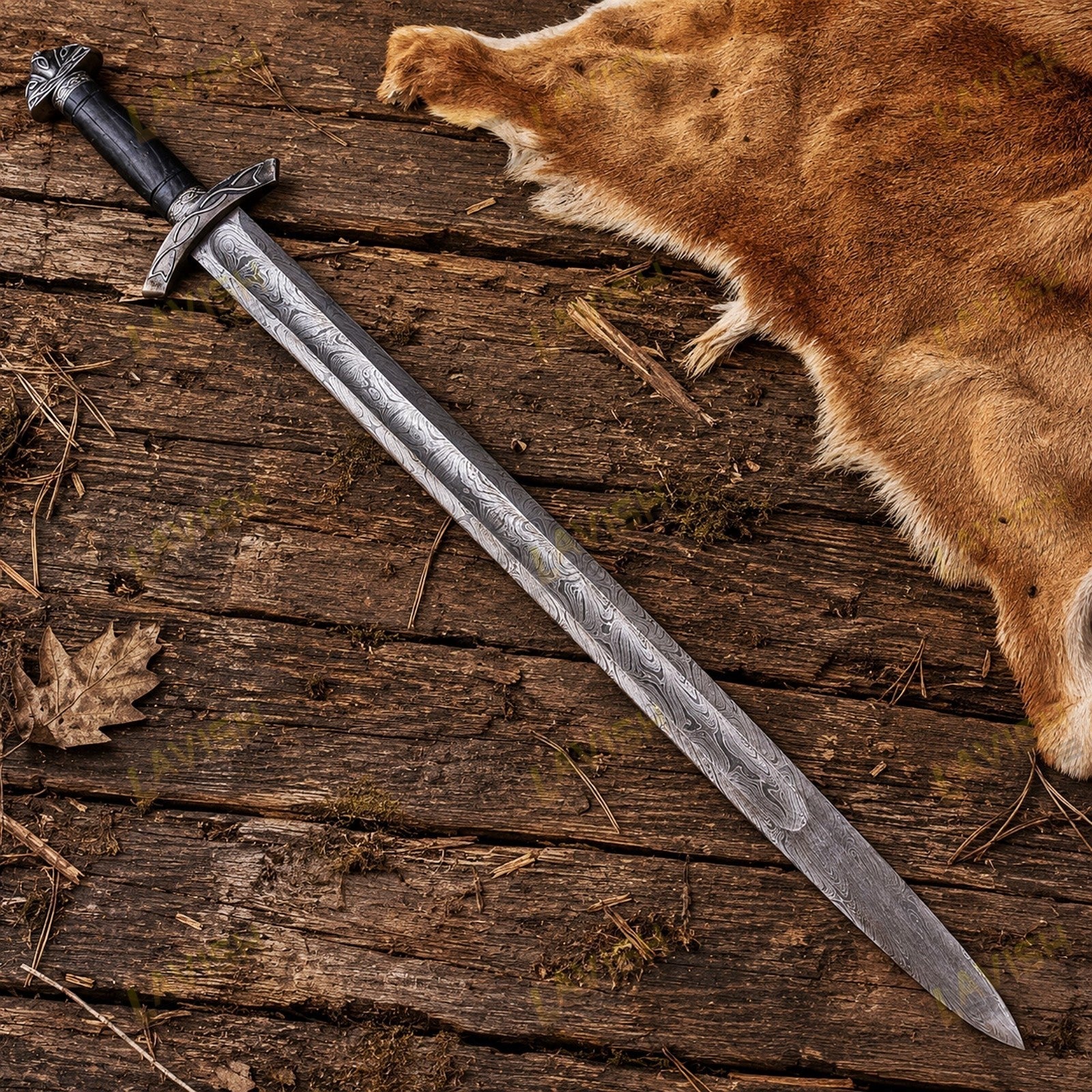 Hand Forged Damascus Steel Viking Sword 40 Inch with Custom Scabbard - Lavish Blade