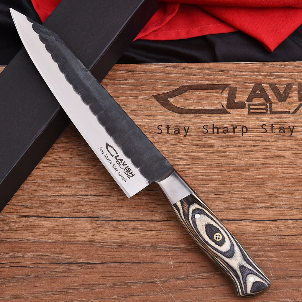 Hand Forged High Carbon Stainless Chef Knife 13 Inch Raindrop Pattern - Lavish Blade