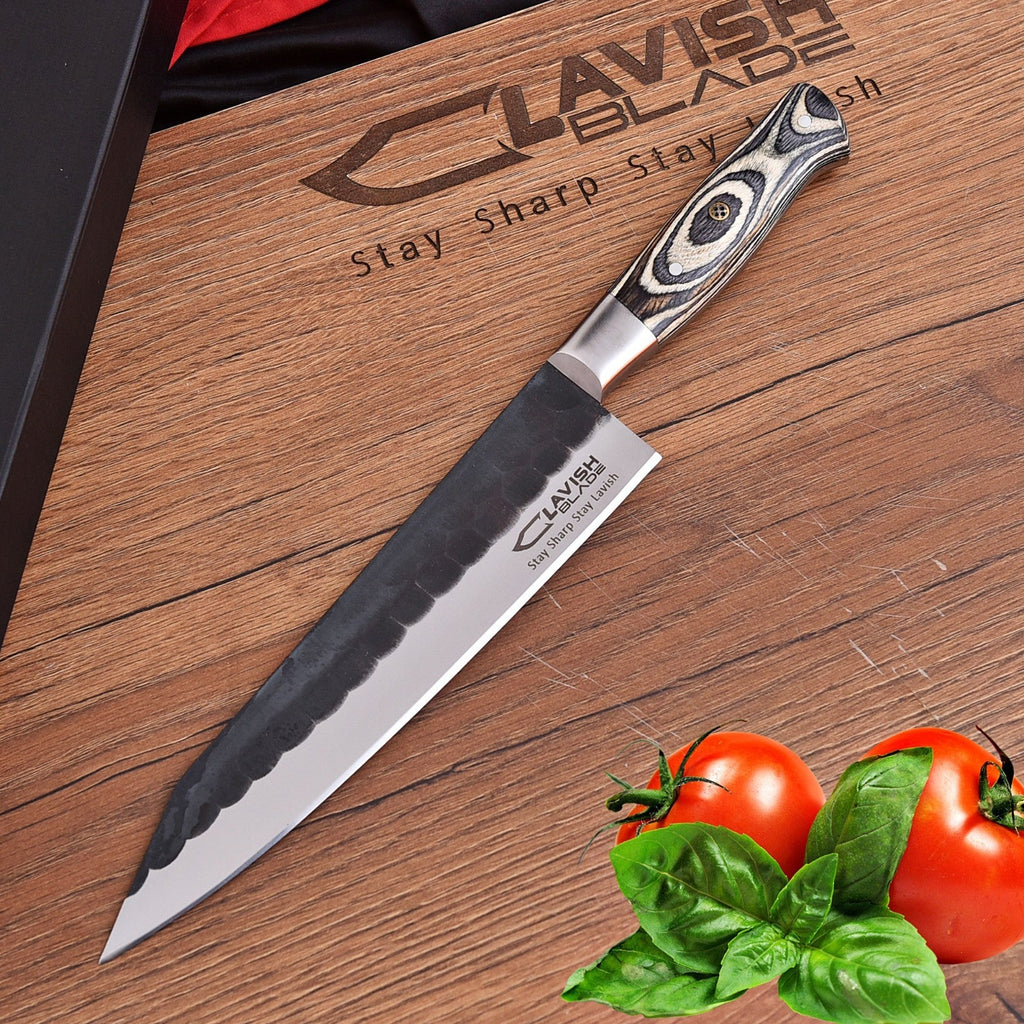 Hand Forged High Carbon Stainless Chef Knife 13 Inch Raindrop Pattern - Lavish Blade
