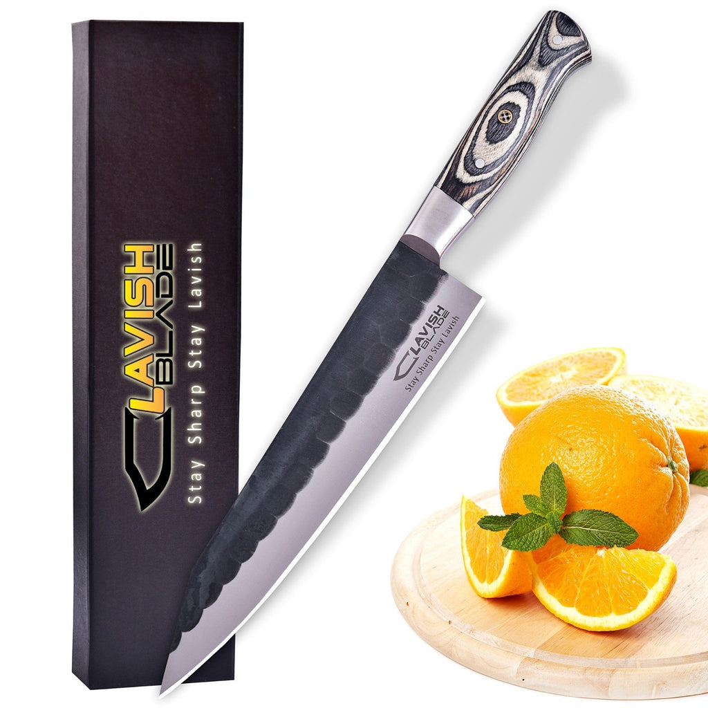Hand Forged High Carbon Stainless Chef Knife 13 Inch Raindrop Pattern - Lavish Blade