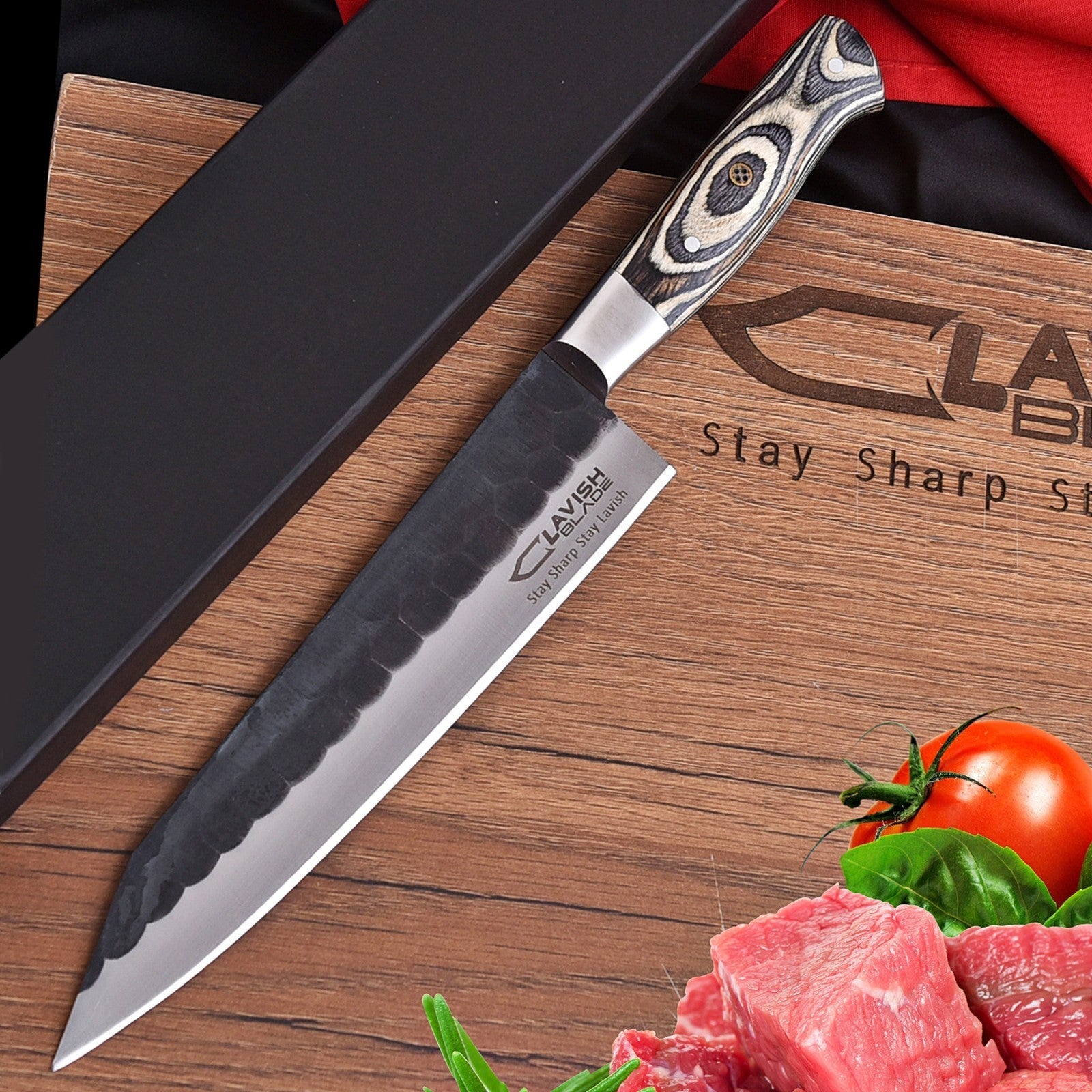 Hand Forged High Carbon Stainless Chef Knife 13 Inch Raindrop Pattern - Lavish Blade