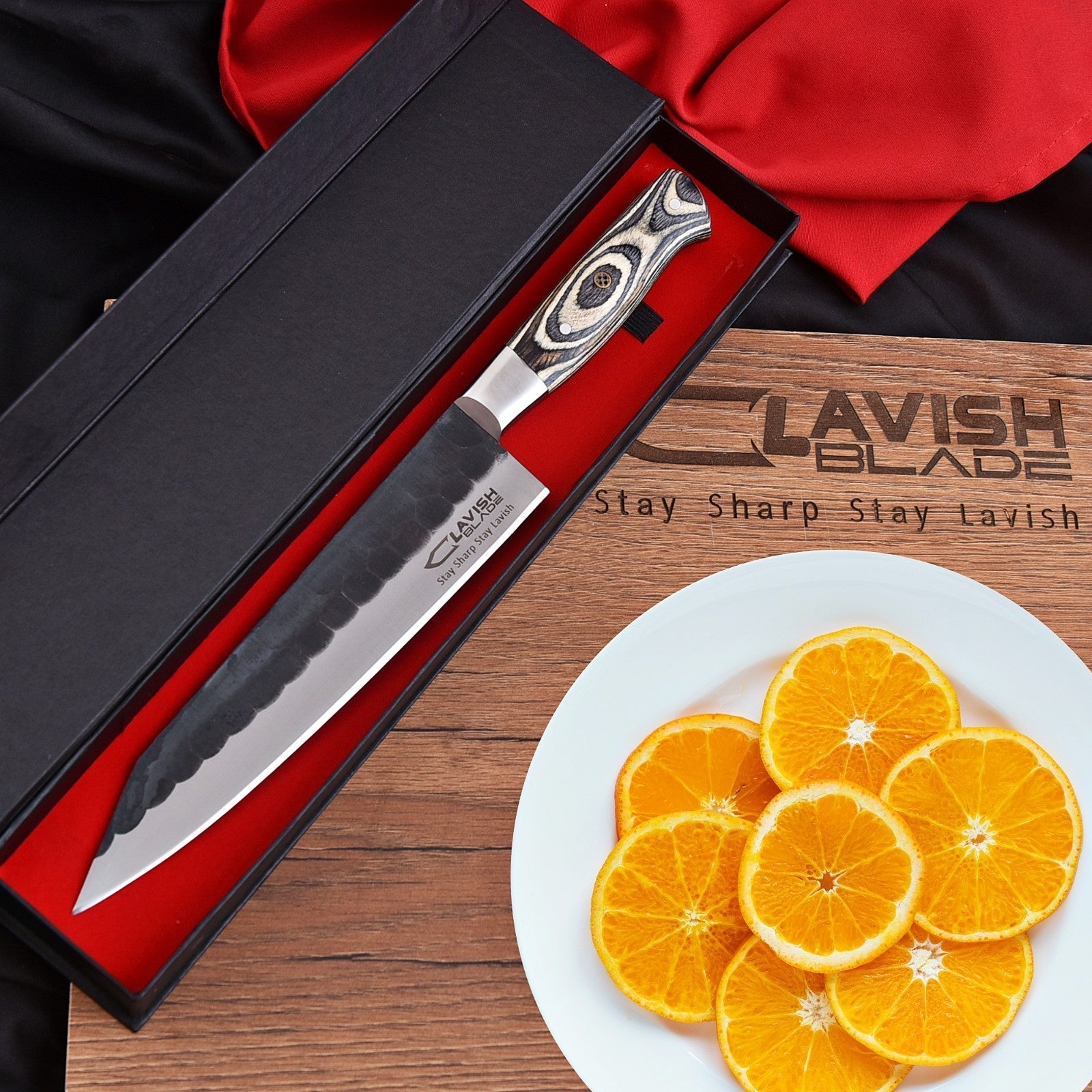 Hand Forged High Carbon Stainless Chef Knife 13 Inch Raindrop Pattern - Lavish Blade