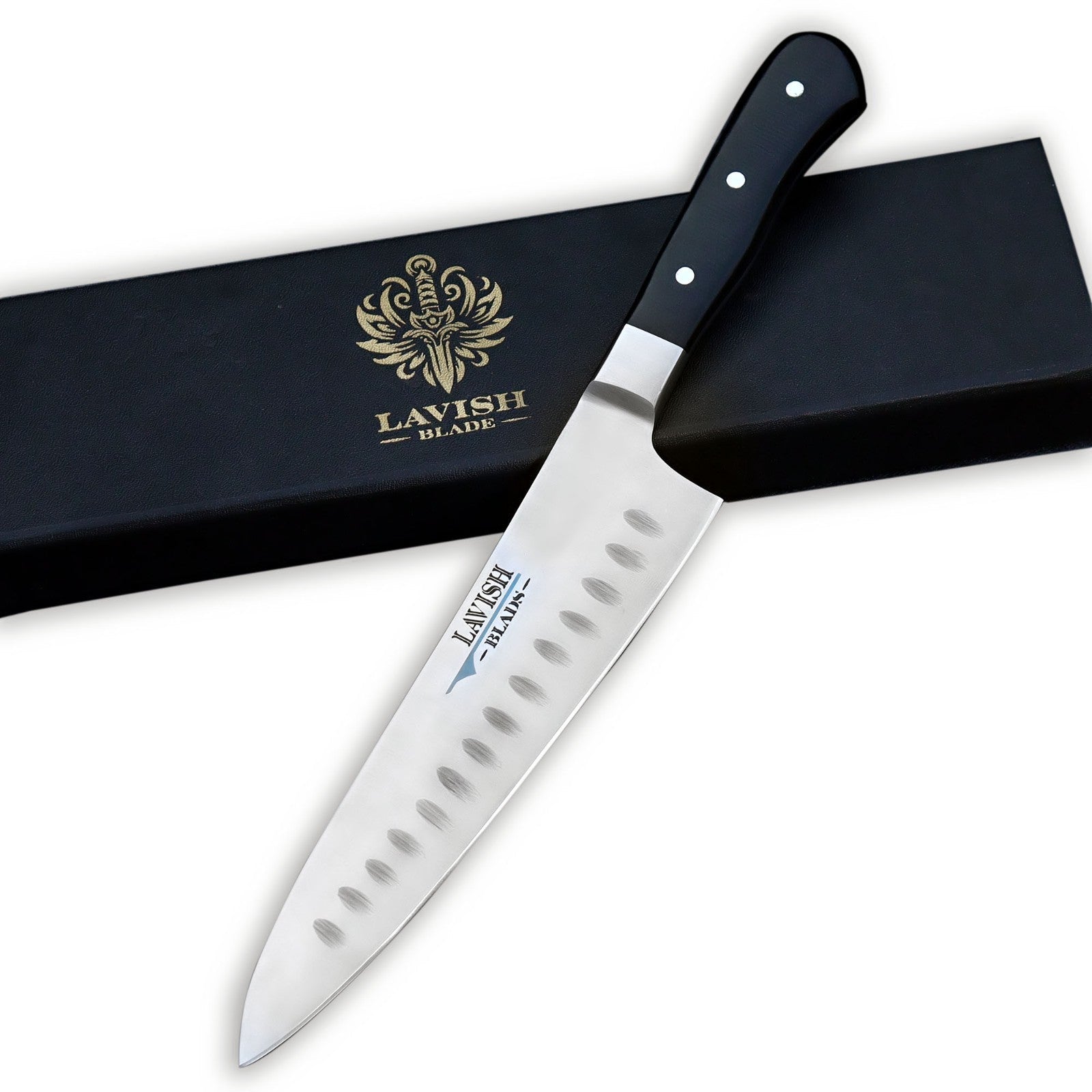 Hand Forged J2 Steel Santoku Knife 12.5 Inch Granton Edge with Micarta Handle - Lavish Blade