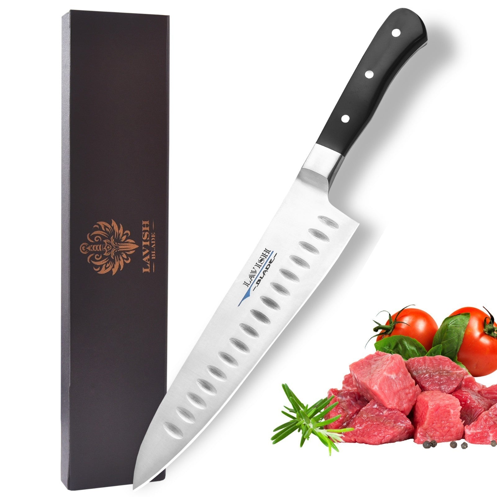 Hand Forged J2 Steel Santoku Knife 12.5 Inch Granton Edge with Micarta Handle - Lavish Blade