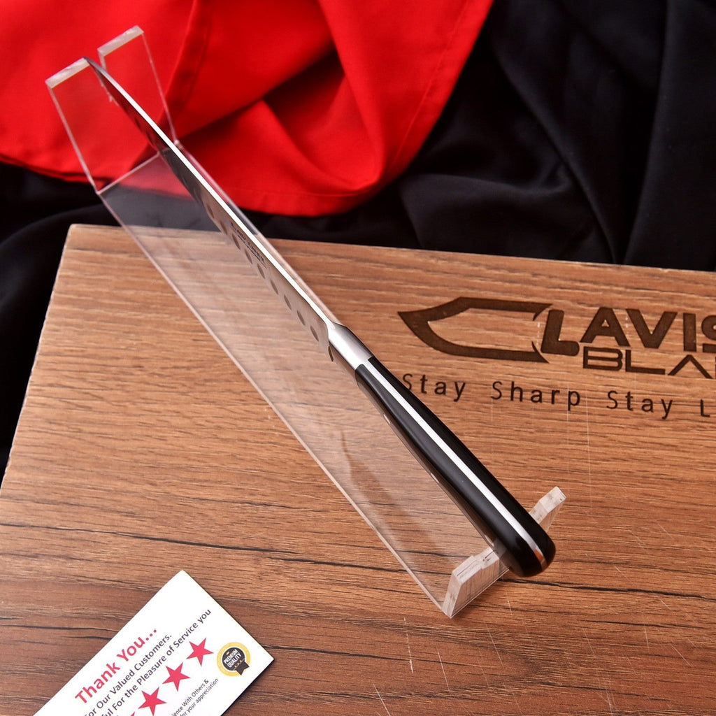 Hand Forged J2 Steel Santoku Knife 12.5 Inch Granton Edge with Micarta Handle - Lavish Blade
