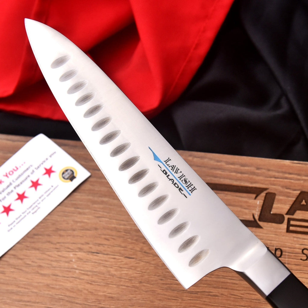 Hand Forged J2 Steel Santoku Knife 12.5 Inch Granton Edge with Micarta Handle - Lavish Blade