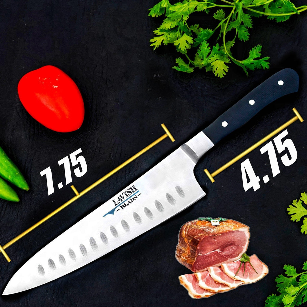 Hand Forged J2 Steel Santoku Knife 12.5 Inch Granton Edge with Micarta Handle - Lavish Blade