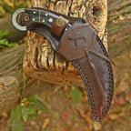 Handcrafted Damascus Karambit Knife 8 Inch Black Wood Handle with Tooled Sheath - Lavish Blade