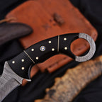 Handcrafted Damascus Karambit Knife 8 Inch Black Wood Handle with Tooled Sheath - Lavish Blade