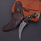 Handcrafted Damascus Karambit Knife 8 Inch Black Wood Handle with Tooled Sheath - Lavish Blade