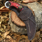 Handcrafted Damascus Karambit Knife 8.5 Inch Red Wood Handle with Sheath - Lavish Blade