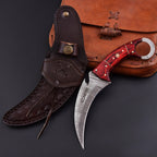 Handcrafted Damascus Karambit Knife 8.5 Inch Red Wood Handle with Sheath - Lavish Blade