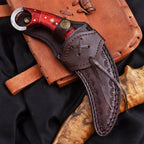 Handcrafted Damascus Karambit Knife 8.5 Inch Red Wood Handle with Sheath - Lavish Blade